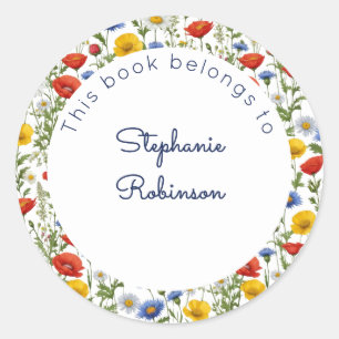 Colourful Pretty Wildflowers This Book Belongs To Classic Round Sticker