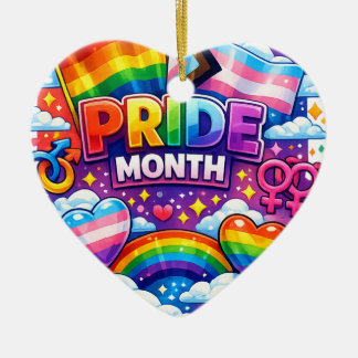 Colourful Pride Month Rainbow and Unicorn Art  Ceramic Tree Decoration