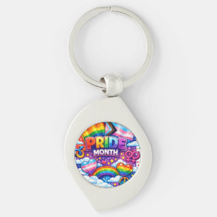 Colourful Pride Month Rainbow and Unicorn Art Key Ring