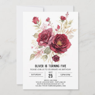Colourful Printable Burgundy Floral Birthday Invitation