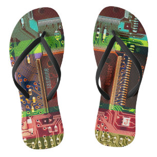 Colourful Printed Circuit Board Personalised Geeky Jandals