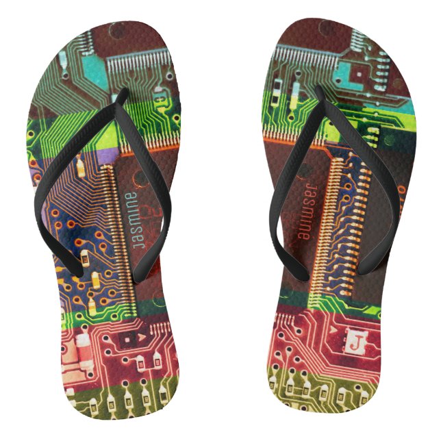 Colourful Printed Circuit Board Personalised Geeky Jandals (Footbed)