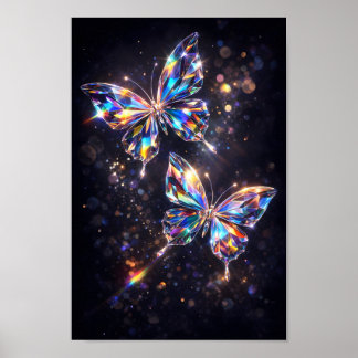 Colourful Prismatic Diamond Crystal Butterfly Glas Poster