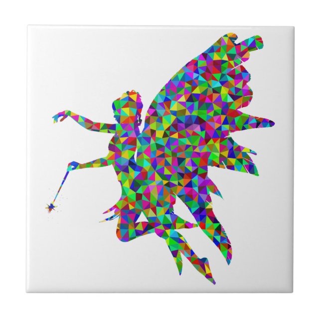Colourful Prismatic Fairy Holding Out a Wand Tile (Front)