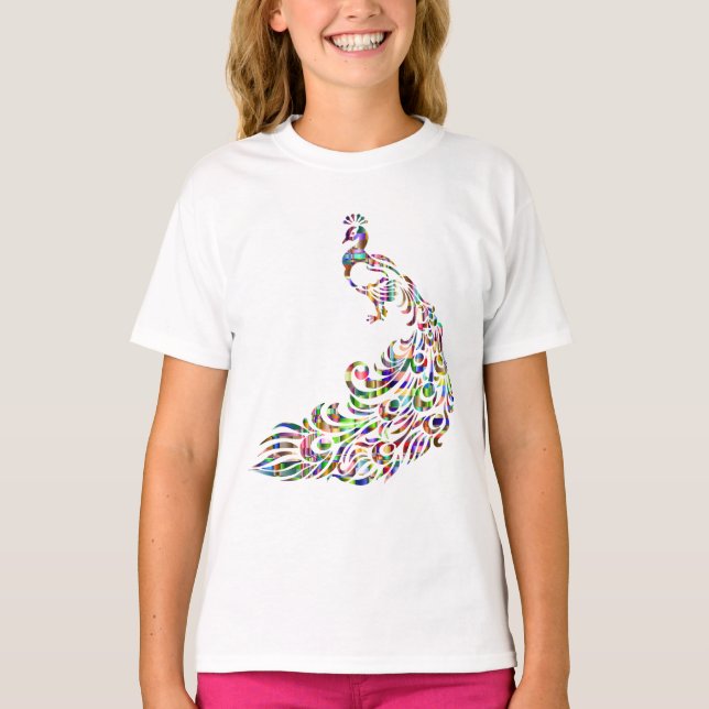 Colourful Prismatic Peacock Bird Novelty T-Shirt (Front)
