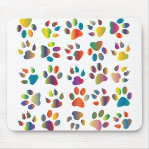 Colourful Prismatic Rainbow Animal Paw Prints Dog Mouse Pad