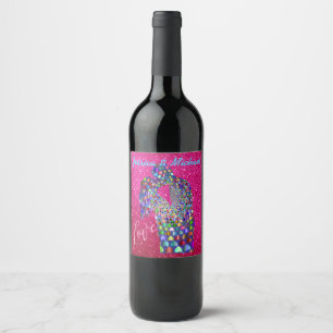 Colourful PrismaticHearts Silhouette Couple Fuschi Wine Label
