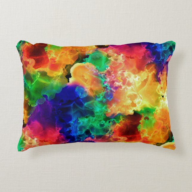 Colourful Psychedelic Abstract Rainbow Decorative Cushion (Front)