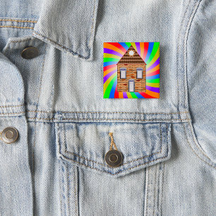 Colourful Psychedelic Brick House Rainbow Design 15 Cm Square Badge