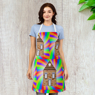Colourful Psychedelic Brick House Rainbow Design Apron