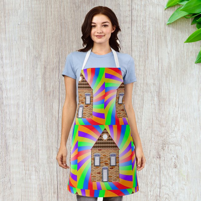 Colourful Psychedelic Brick House Rainbow Design Apron (Creator Uploaded)