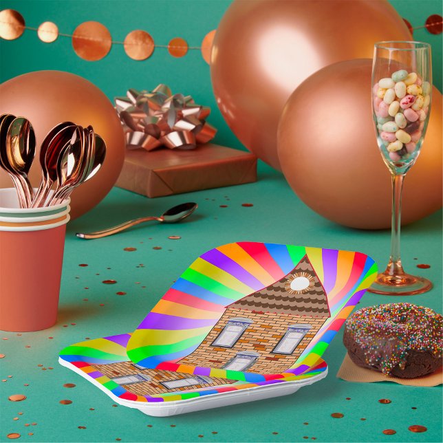 Colourful Psychedelic Brick House Rainbow Design Paper Plate (Creator Uploaded)