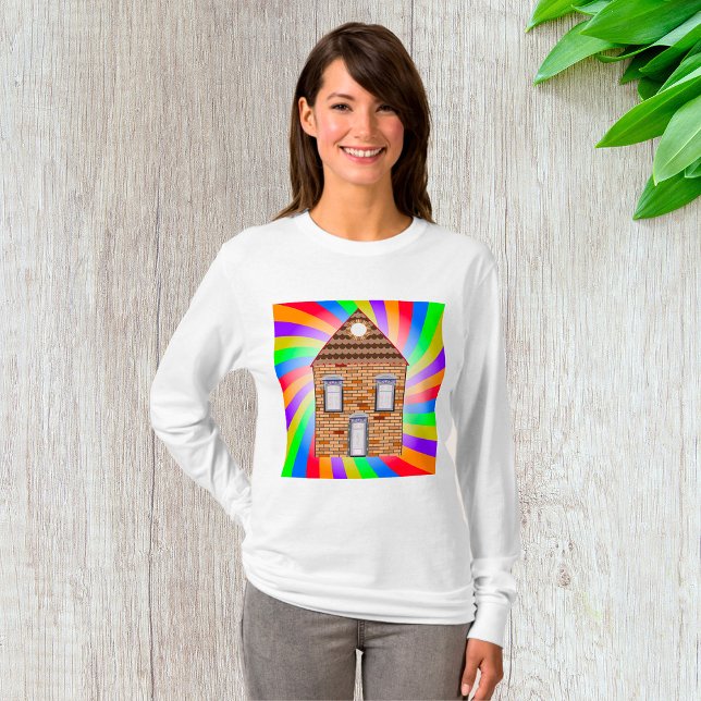 Colourful Psychedelic Brick House Rainbow Design T-Shirt (Creator Uploaded)