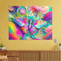 Colourful Psychedelic Butterfly and Flowers 