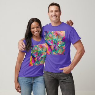 Colourful Psychedelic Butterfly and Flowers  T-Shirt