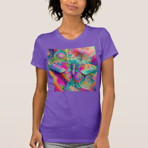 Colourful Psychedelic Butterfly and Flowers T-Shirt