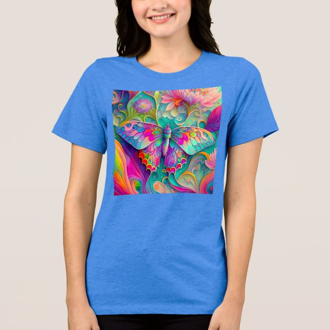 Colourful Psychedelic Butterfly and Flowers  Tri-Blend Shirt (Front)