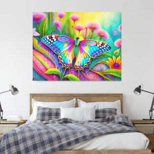 Colourful Psychedelic Butterfly and Wildflowers  Canvas Print