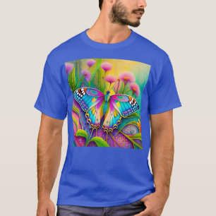 Colourful Psychedelic Butterfly and Wildflowers  T-Shirt