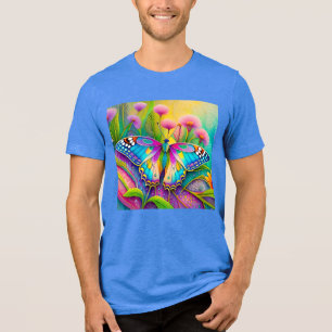 Colourful Psychedelic Butterfly and Wildflowers  Tri-Blend Shirt