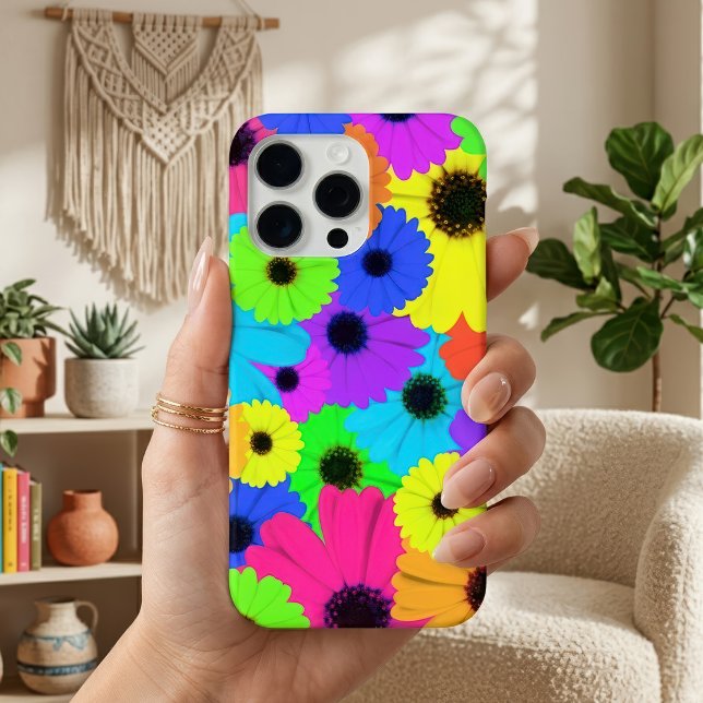 Colourful Psychedelic Daisy Floral Pattern Case-Mate iPhone Case (Colorful Psychedelic Daisy Floral Pattern. iPhone Case)