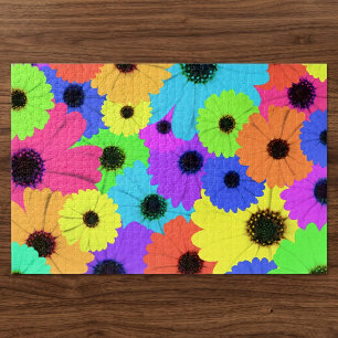 Colourful Psychedelic Daisy Floral Pattern Jigsaw Puzzle