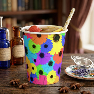 Colourful Psychedelic Daisy Floral Pattern Paper Cups
