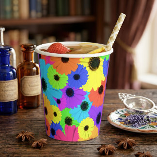Colourful Psychedelic Daisy Floral Pattern Paper Cups