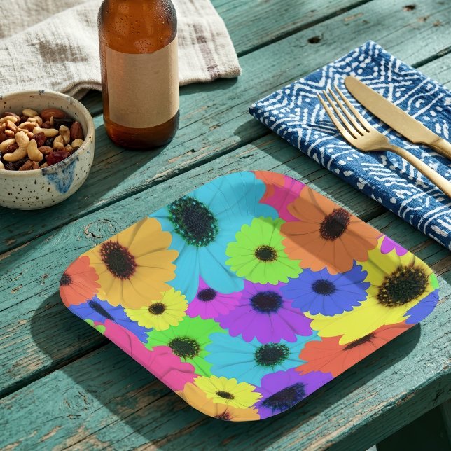 Colourful Psychedelic Daisy Floral Pattern Paper Plate (Colorful Psychedelic Daisy Floral Pattern. Paper Plates)