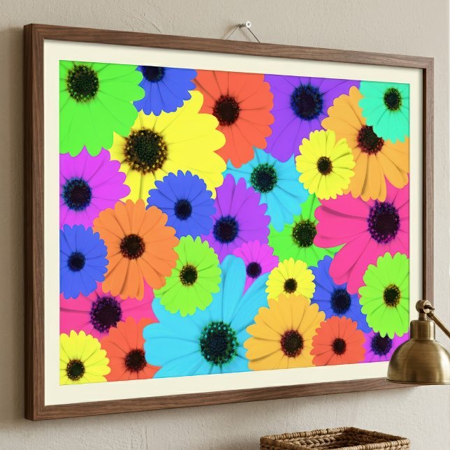 Colourful Psychedelic Daisy Floral Pattern Photo Print (Colorful Psychedelic Daisy Floral Pattern. Photo Print)