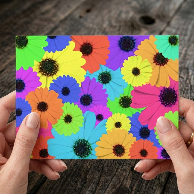 Colourful Psychedelic Daisy Floral Pattern Postcard (Colorful Psychedelic Daisy Floral Pattern. Postcard)