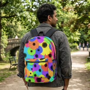 Colourful Psychedelic Daisy Floral Pattern Printed Backpack