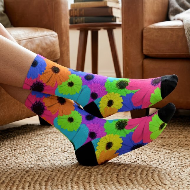 Colourful Psychedelic Daisy Floral Pattern Socks (Colorful Psychedelic Daisy Floral Pattern. Socks)