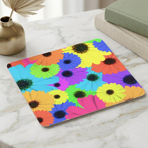 Colourful Psychedelic Daisy Floral Pattern Square Paper Coaster