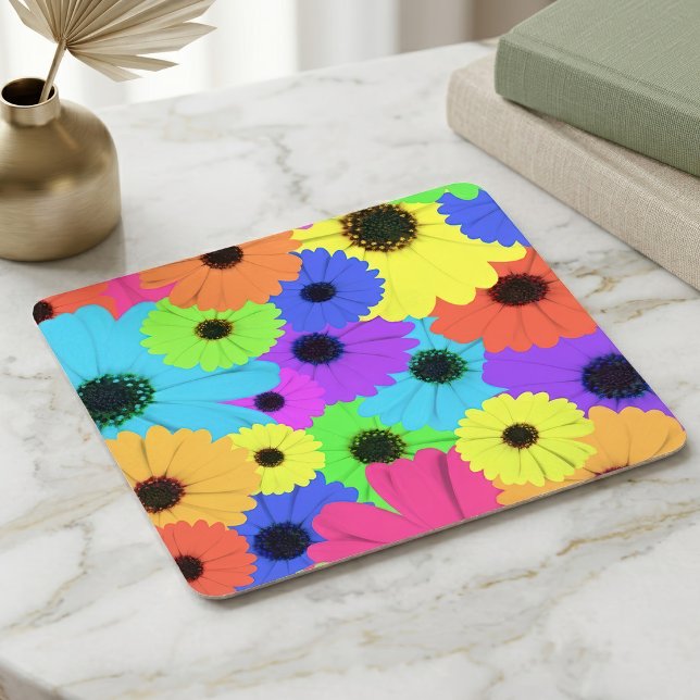 Colourful Psychedelic Daisy Floral Pattern Square Paper Coaster (Colorful Psychedelic Daisy Floral Pattern. Square Paper Coaster)