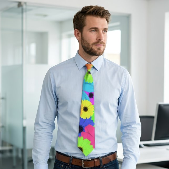 Colourful Psychedelic Daisy Floral Pattern Tie (Colorful Psychedelic Daisy Floral Pattern. Neck Tie)