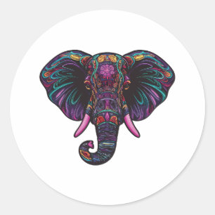 Colourful Psychedelic Elephant Classic Round Sticker