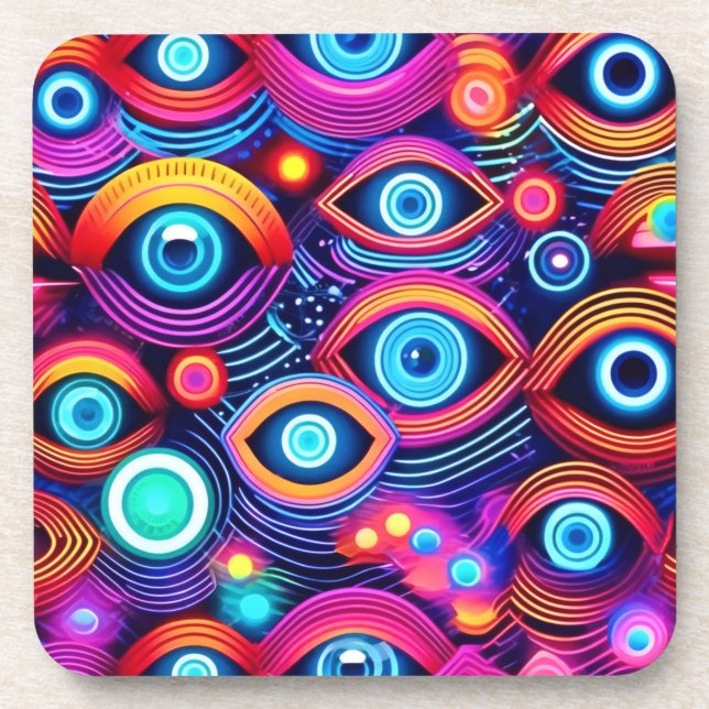 Colourful Psychedelic Eye Pattern Coaster (Front)