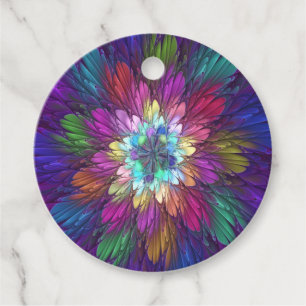 Colourful Psychedelic Flower Abstract Art Custom Favour Tags