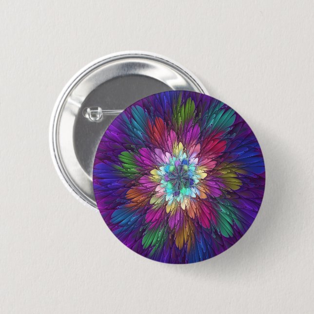Colourful Psychedelic Flower Abstract Fractal Art 6 Cm Round Badge (Front & Back)