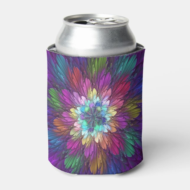 Colourful Psychedelic Flower Abstract Fractal Art Can Cooler (Can Front)