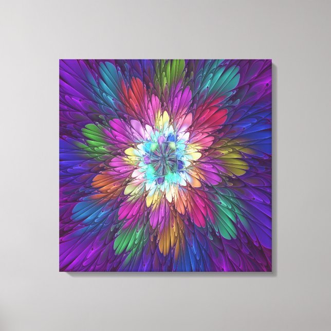 Colourful Psychedelic Flower Abstract Fractal Art Canvas Print (Front)