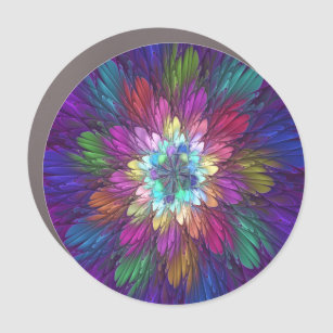 Colourful Psychedelic Flower Abstract Fractal Art Car Magnet
