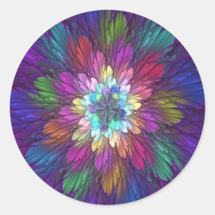 Colourful Psychedelic Flower Abstract Fractal Art Classic Round Sticker