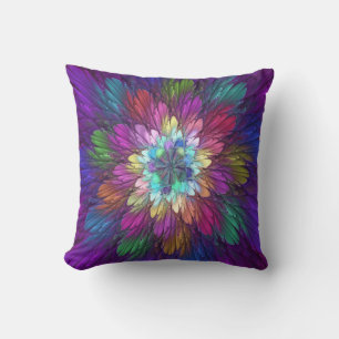 Colourful Psychedelic Flower Abstract Fractal Art Cushion