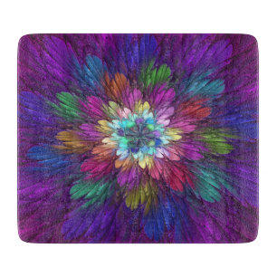 Colourful Psychedelic Flower Abstract Fractal Art Cutting Board