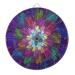 Colourful Psychedelic Flower Abstract Fractal Art Dartboard