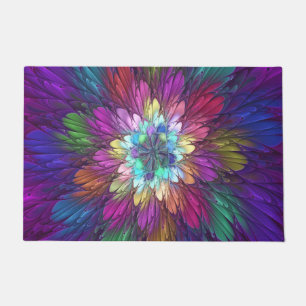 Colourful Psychedelic Flower Abstract Fractal Art Doormat