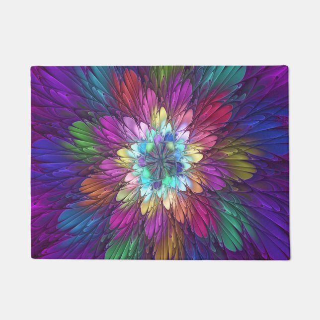 Colourful Psychedelic Flower Abstract Fractal Art Doormat (Front)