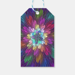 Colourful Psychedelic Flower Abstract Fractal Art Gift Tags